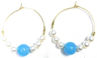 NIBRAS Blue Pearl Hoop Earrings - B09JN444LL, 6 gm, 4.5cm x 4cm x 1cm